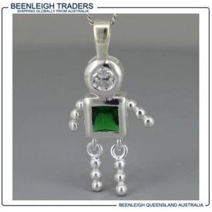 Sterling Silver GEM BABY BOY CHARM Emerald Green Stone May Brand New - Picture 1 of 7