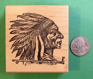 Chief with Head-dress, Wood Mounted Rubber Stamp - Picture 1 of 2
