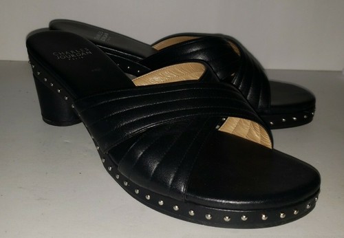 JORDAN Sandali LOUIS JOURDAN PARIS neri in pelle tacco grosso borchie slide 8 5