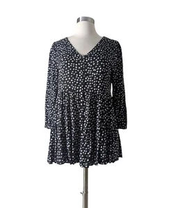 MAEVE Anthropologie Peasant Top Blouse Tiered Boho Flowy Black White XS - Picture 1 of 11