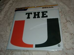 UNIVERSITY OF MIAMI CANES ORANGE AND GREEN  (THE U) 12" ADHESIVE DECAL NEW SEAL 