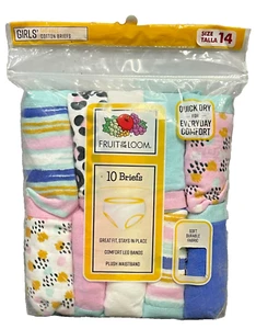 Fruit Loom Girls Cotton Briefs 10 Pack Tagless Sz 14 New Sealed Package - Picture 1 of 2