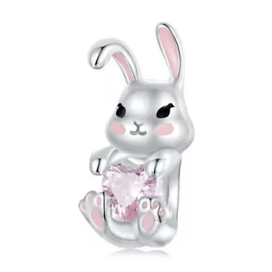 Charm Coniglio Cuore Rosa Pasqua in argento 925 - Les Folies (Modello Pandora) - Foto 1 di 10