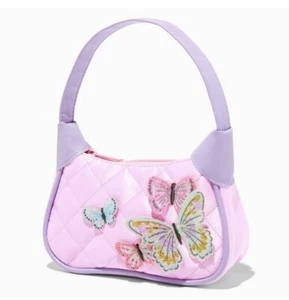Neu mit Etikett Claire’s Club Schultertasche/Handtasche kleines Mädchen rosa gesteppt Schmetterling Glitzer - Bild 1 von 4