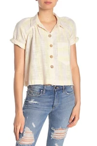 Camisa Free People We the free para mujer XS amarilla Away at Sea a rayas dobladillo deshilachado - Imagen 1 de 9