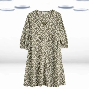 Ex Seasalt Women's 3/4 Sleeve Jersey V-Neck Dress in Green Flower - Picture 1 of 6
