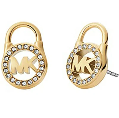MICHAEL KORS Yellow Gold MK Logo Padlock Stud Earrings Crystals MKJ7410710 - Image 1 of 2