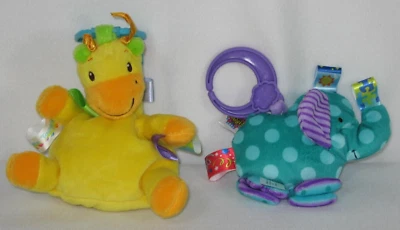 Taggies 婴儿玩具摇铃大象和长颈鹿毛绒婴儿推车夹 2 件装 — 第 1/4 张图片