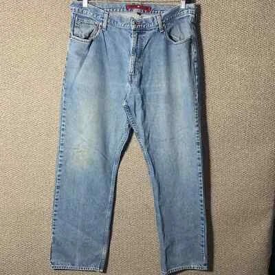 Jeans masculino vintage Tommy Hilfiger 38X32 lavagem média bolsos retos anos 90 Y2K - Imagem 1 de 4