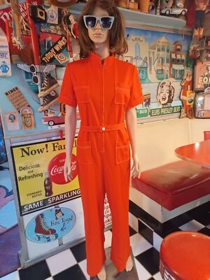 True Vintage Mid-century 1970s Polyester Jumpsuit Mod Bell Bottom Arlene Andrews - Image 1 of 4
