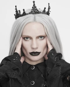 Eva Lady Damen Dunkel Gothic Punk Filigran Krone Tiara Kopfschmuck Schwarz - Picture 1 of 10