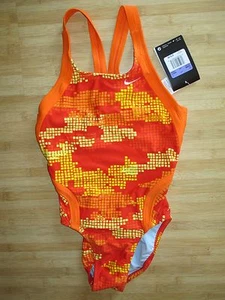 Nike Girls 5 20 Swimsuit RACING ATHLETIC $78 RV Chlorine Resistant Orange  - Picture 1 of 3