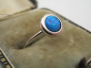 Sweet 925 Silver Ring Set With Blue Lab Opal- P 1/2 - Picture 1 of 7