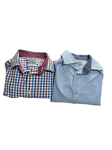 Thomas Dean Shirt Mens Large Long Sleeve Button Up Flip Cuff Geometric Pattern - Picture 1 of 17
