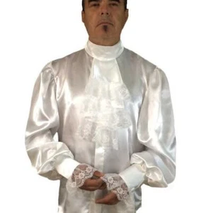 Men's Satin Shirt With Detachable Frill - Picture 1 of 6