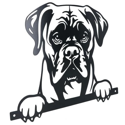 Black Metal Peeking Boxer Silhouette with Fixing Plate Garden Ornament Gift - Image 1 of 4