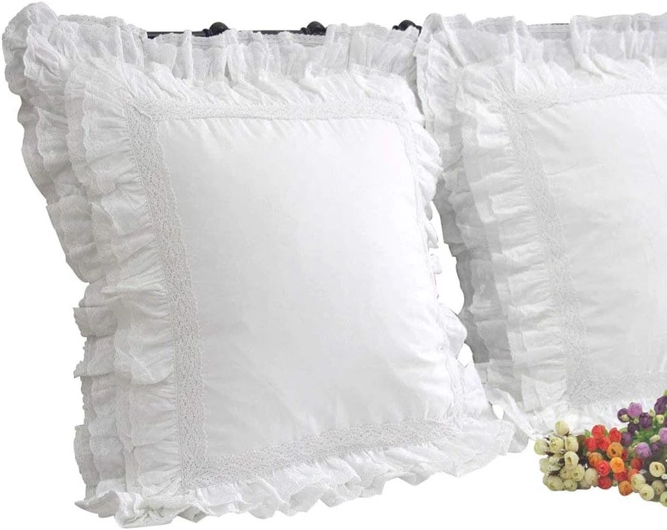 Juego de 2 fundas de almohada Euro Shams blancas de encaje Queen's House 26x26 Foto 1 de 4