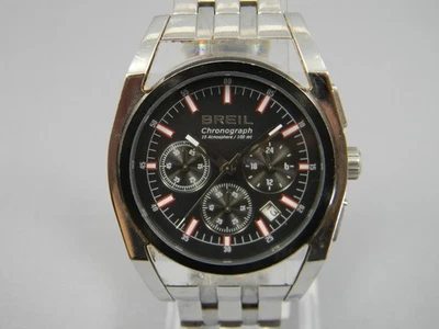 Breil Watch Men Chronograph 42mm Silver Tone Date Black Dial New Battery 7" - Image 1 of 4