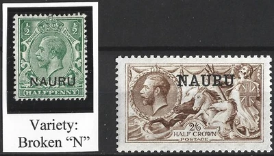 Nauru, Broken 'N' On 1/2d KGV Como Nuevo y Excelente 2/6d Caballito de Mar, Tono No Listado (Y49) Foto 1 de 2
