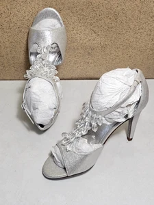 Sandalia de cuña PAPELL para mujer talla 5,5, 6 PLATEADA con suela de cuero zapatos de tacón - Imagen 1 de 7