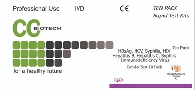 CCB Ten Pack. HBsAg, HCV, Acquired, TP. Latest 4 test combo kit. 10 tests in 1 box