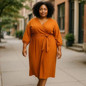 Eloquii Puff Sleeve Linen Blend Wide Leg Pumpkin Spice Orange Jumpsuit Size 20 - Picture 1 of 12