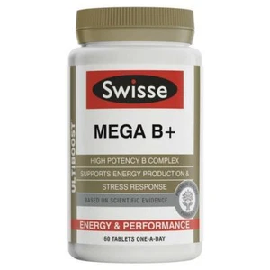 SWISSE MEGA B+ 60 TABLETS ENERGY AND PERFORMANCE HIGH POTENCY B COMPLEX PLUS - Picture 1 of 1