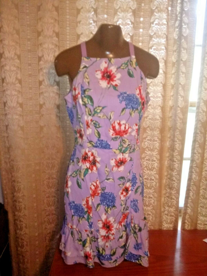 Parker Size 8 Amina Floral Purple Sleeveless Halter Dress Asymmetrical Hem Lined