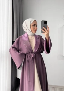 The Satin Classic 2 piece abaya set sleeveless under dress and embellished abaya - Picture 1 of 3