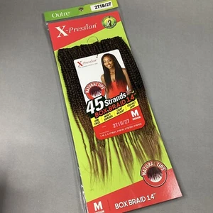 14" Medium #2T1B/27 Black Brown Box Braid Pre-looped Crochet Hair 45 Strands - Picture 1 of 6