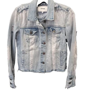 Pistola Women's Blue Denim Jacket Light Wash Distressed Raw Hem Cropped Size XS - Picture 1 of 7