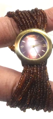 Reloj Pulsera Maurices Cuarzo Ámbar Marrón Con Cuentas Mujer Latón Cepillado Antiguo Foto 1 de 4