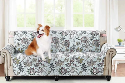 Linda Capa de Sofá Flores Borgonha, Acolchoada Grande 70′′ Sofá Verde - Imagem 1 de 4