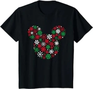 Licensed Disney Mickey Mouse Icon Holiday Snowflakes Shirt Youth  L 11-12 Black - Picture 1 of 6