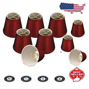 Luxury Burgundy Striped Chandelier Lamp Shades - Clip-On, Set of 6 for Style - Picture 1 of 10