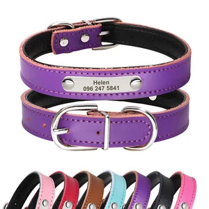 Personalised Cat Collar Leather Pet Dog Puppy Engraved Name ID Tag Adjustable - Picture 1 of 18