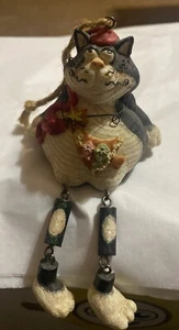 Vintage Calico Katze mit Fisch Regal Sitter Weihnachtsschmuck Gelenk Rustikal - Bild 1 von 2