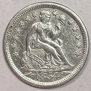 1854-O Arrows Seated Liberty Dime Almost Uncirculated AU Coin, Cleaning #20170 - Picture 1 of 3