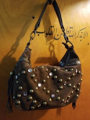 Steve Madden Hobo Cartera Bolso de Hombro Marrón Imitación Gamuza y Algodón 11"W×7"H  Foto 1 de 4