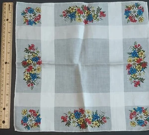 Pañuelo vintage para damas rojo amarillo azul flores dobladillo enrollado a mano sin usar - Imagen 1 de 5