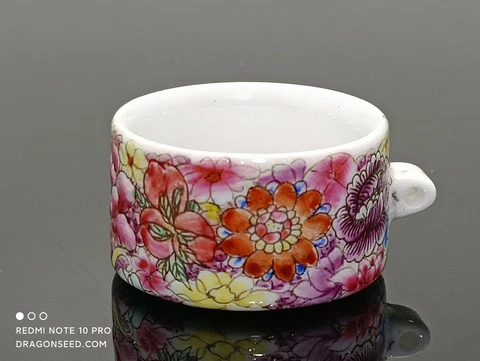 Collectable Hand Painted Rose Medallion Porcelain Bird Feeder for Bamboo Cage Cover