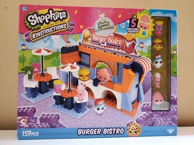 NIB Shopkins Kinstructions Burger Bistro w/ 5 buildable figures 159 pcs New - Image 1 of 2