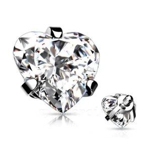 Heart CZ Prong Set Surgical Steel Internally Threaded Dermal Anchor Top 16G 14G - Picture 1 of 2