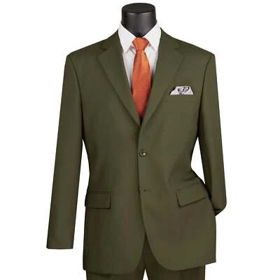 LUCCI Men's Olive Green 2-Button Classic-Fit Poplin Polyester Suit - NEW - Image 1 of 3