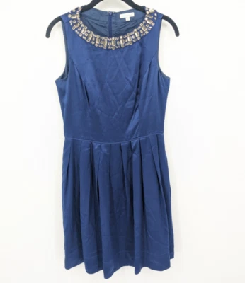 Vestido Shoshanna Para Mujer 6 Azul Seda Joya Cuentas Ajuste Acampanado Bolsillos Cóctel Evento Foto 1 de 4