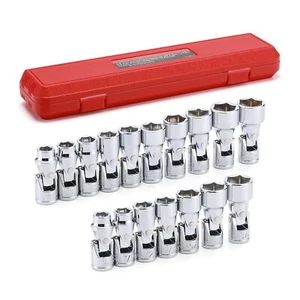 17PCS 3/8" Drive SAE & Metric 6-Point Universal Flex Socket Set CR-V Swivel Head - Picture 1 of 6