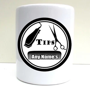 PERSONALISIERTE FRISEUR FRISEUR ABZEICHEN NAME TIPP GLAS SPITZE TOPF KERAMIK BOX GESCHENK - Bild 1 von 4