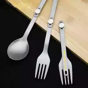 Pure Titanium Cutlery Spoon Fork Folding Outdoor Camping Home Foldable Picnic - Picture 1 of 20