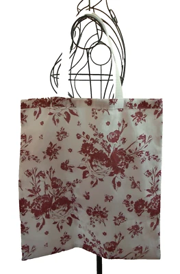 Stoffbeutel-Einkaufstasche "weinrote Rosen auf weiß", selbst genäht - Bild 1 von 2