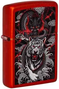 Zippo 48933, Fierce Tiger & Dragon Design, Metallic Red Finish Lighter, NEW - Picture 1 of 3